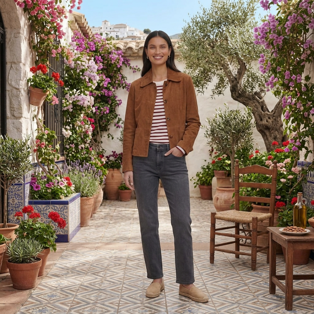 Elegante chaqueta de ante marrón para mujer, un abrigo versátil de entretiempo, ideal para cualquier estilo.