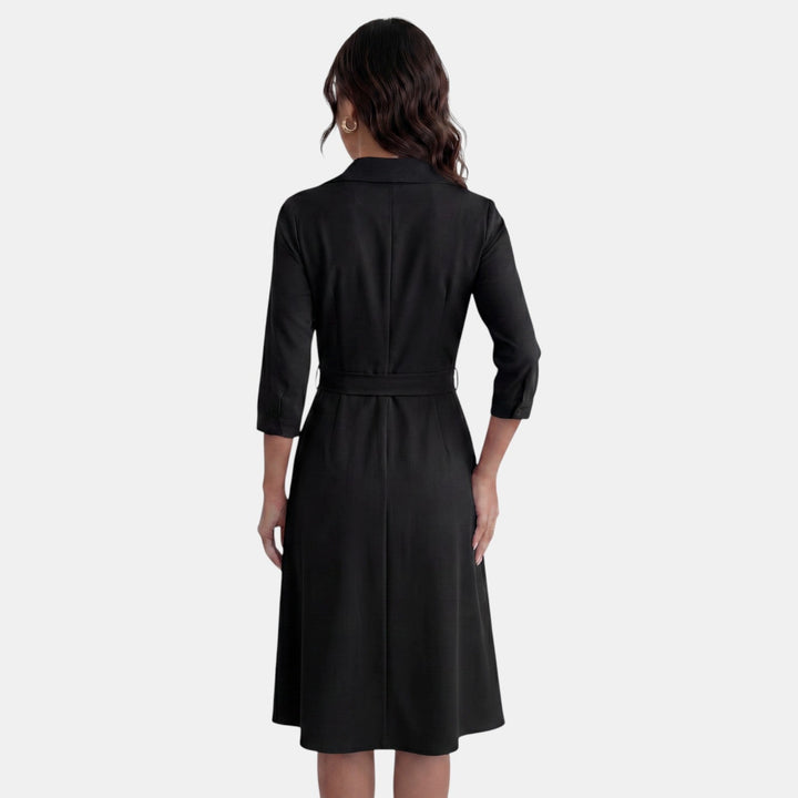 Vestido midi de moda femenina, elegante y ajustado. Escote V profundo para un look formal chic.
