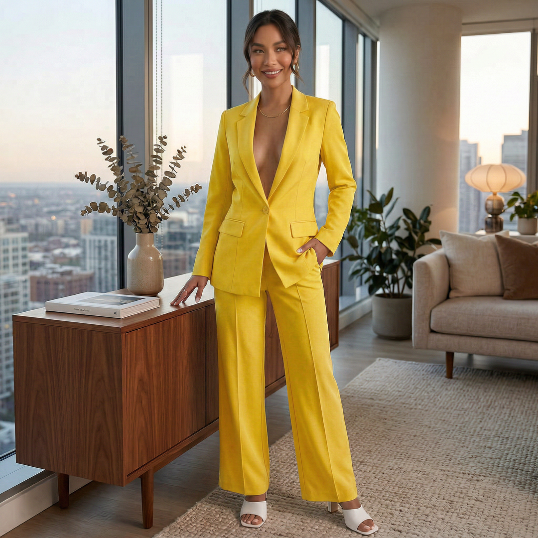 Traje de mujer versátil: blazer y pantalón. Perfecto para estilo formal o casual elegante.