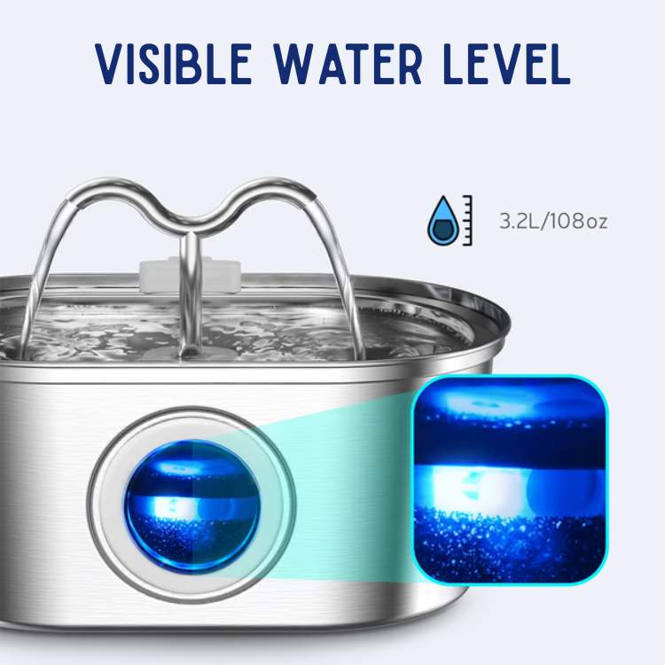 Bebedero de acero inoxidable para gatos y perros. Fuente de agua para mascotas de 2L que promueve hidratación.