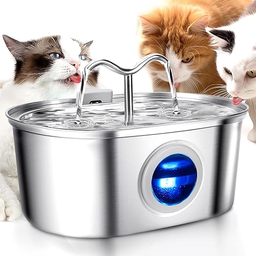 Fuente de agua silenciosa 2L de acero inoxidable para mascotas. Ideal bebedero automático para gatos y perros.