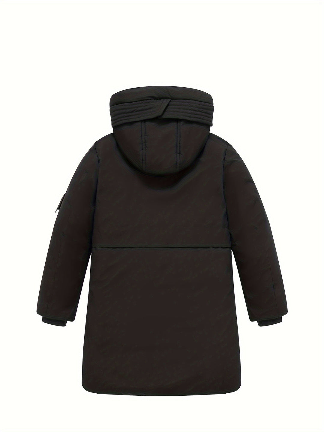 Ropa de abrigo infantil negra, chaqueta acolchada con capucha para mantener a los niños cálidos.