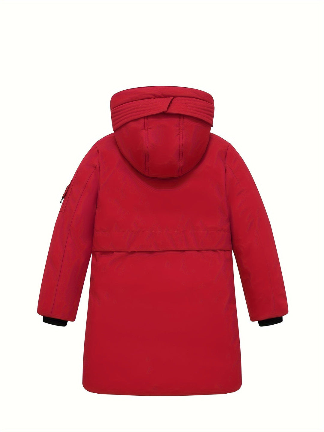 Abrigo acolchado con capucha para niños, en color rojo, ideal para el invierno y el frío.