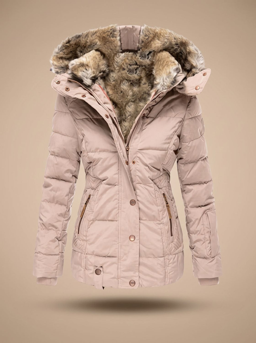 Abrigo femenino acolchado y largo, esencial para el invierno. Ofrece confort y protección contra el frío.