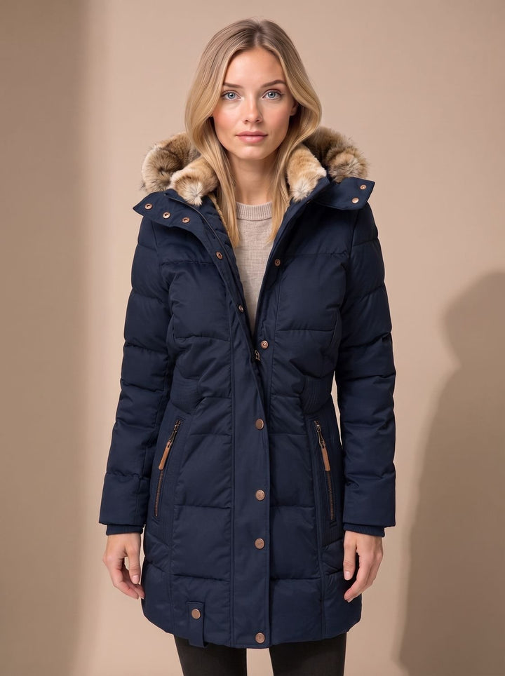 Abrigo de invierno cálido y acolchado para mujer, estilo longline, moda femenina y protección total.