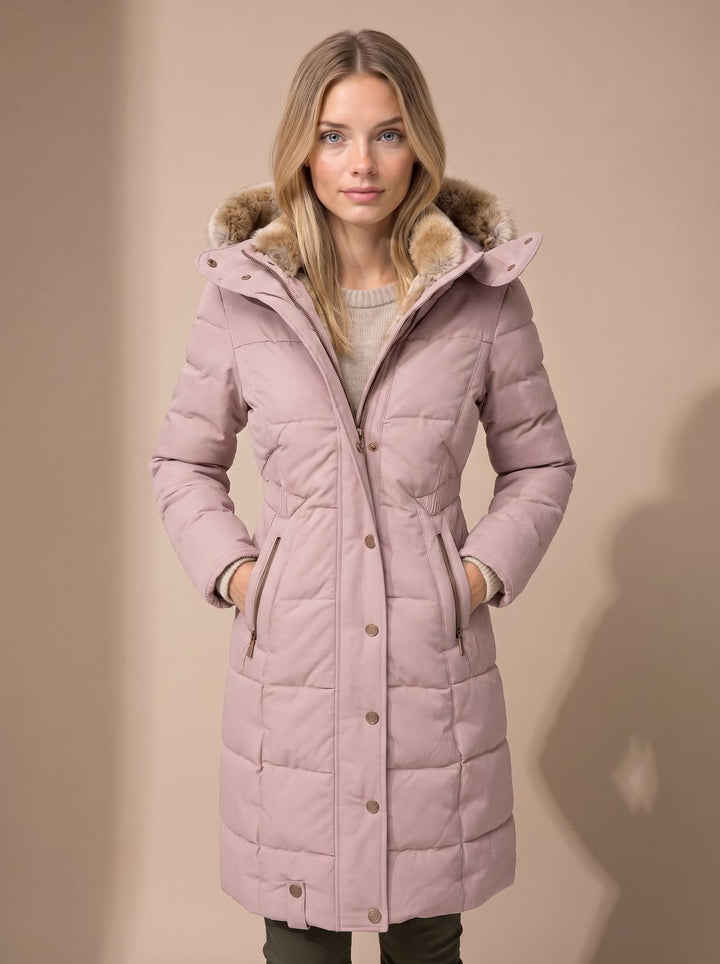 Abrigo largo con capucha acolchado de mujer, cómodo y elegante. Perfecto para el frío invierno.