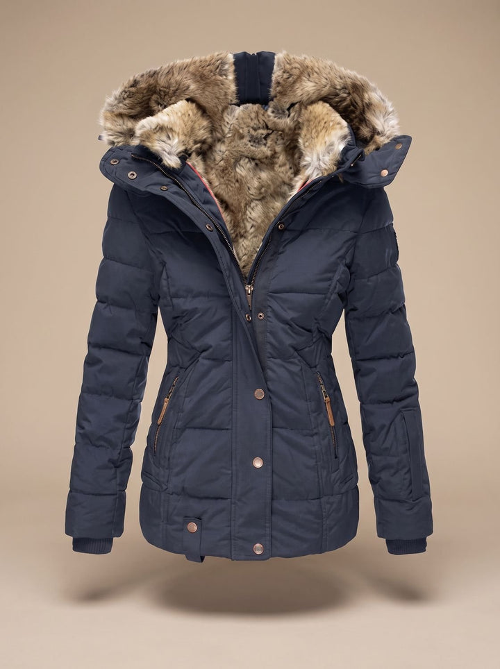 Abrigo cálido de mujer, acolchado y largo, para un estilo invernal urbano y elegante.