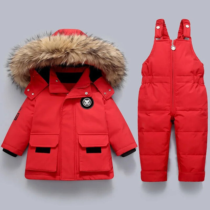 Chaqueta de invierno con capucha y mono esquí impermeable para niños, ropa exterior infantil para protección contra frío y nieve.