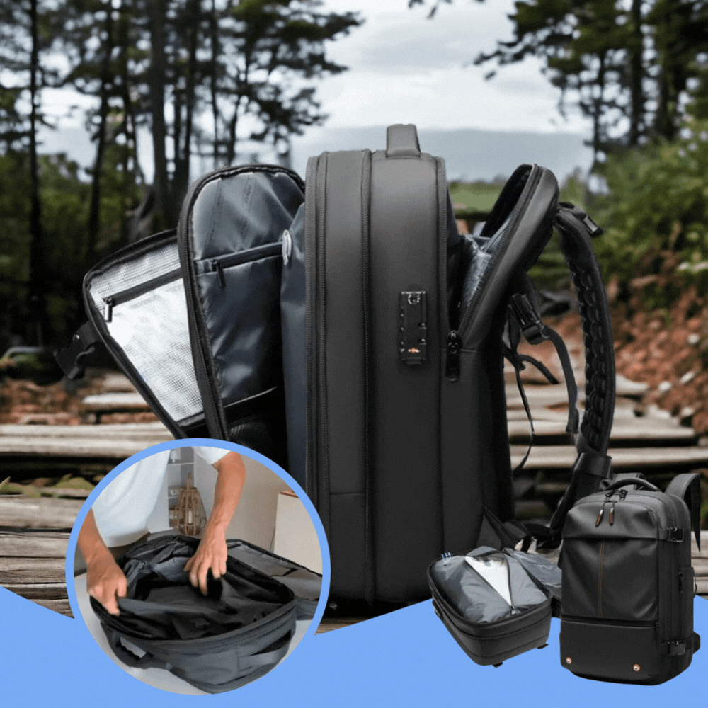 Mochila de viaje 60 litros expandible, versátil para cualquier aventura. Bolso de mano con organización superior.