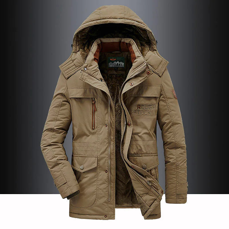 Abrigo de invierno para hombre. Parka acolchada cortavientos, ropa exterior cálida y versátil para un look casual moderno.