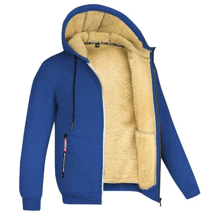 Sudadera cálida de felpa con capucha, cremallera completa, unisex, para clima frío.