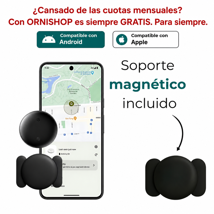 Rastreador GPS compacto para collar de mascotas. Seguimiento global de perros y gatos sin cuotas.