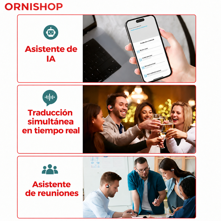 Mejora la comunicación global con auriculares traductores Bluetooth para 144 idiomas.