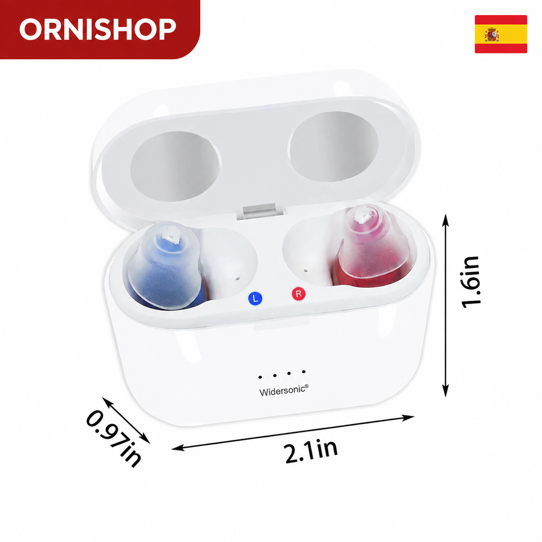 Audífono invisible pequeño, recargable, digital. Mejora la audición con gran claridad.