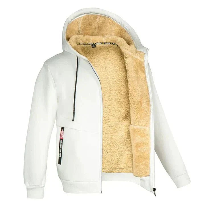 Chaqueta unisex de felpa suave, con capucha y cremallera, comodidad y estilo casual.