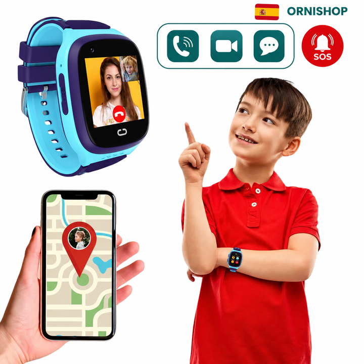 Smartwatch infantil GPS resistente al agua para niños, duradero, seguro y confiable.