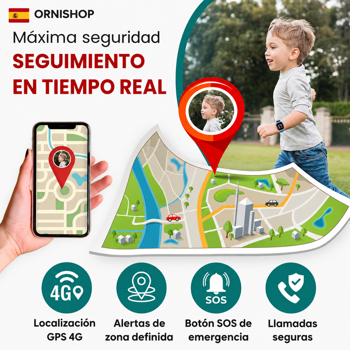 Reloj GPS 4G para niños, comunicación instantánea y seguimiento de localización infantil.