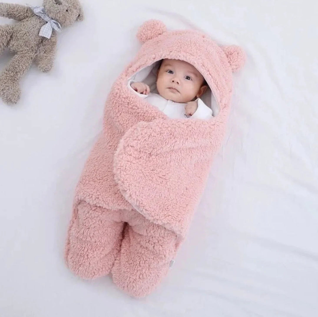 Saco dormir paseo bebé, orejas de osito. Abrigo infantil para el frío. Manta térmica acogedora.