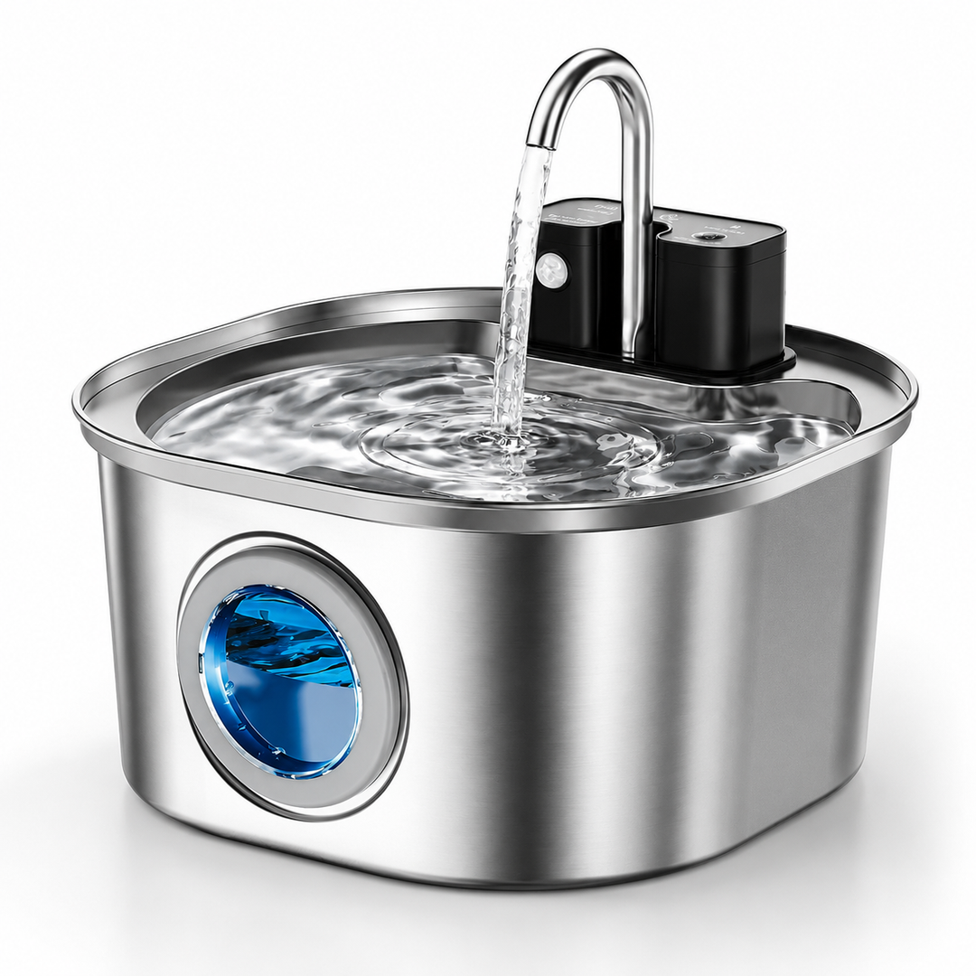 Fuente de agua automática inalámbrica 3L para gatos y perros. Bebedero recargable de acero inoxidable para mascotas.