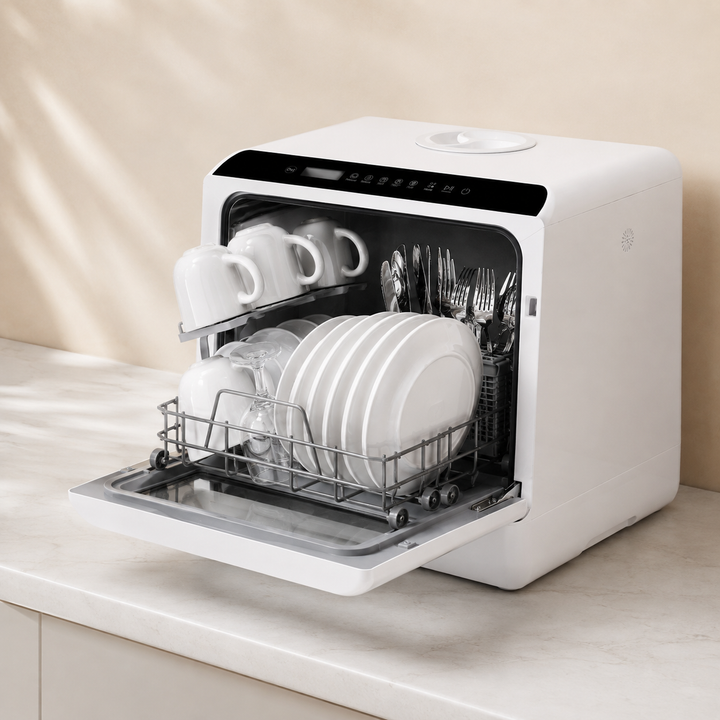 Lavavajillas compacto de sobremesa R01, ideal para cocinas pequeñas. Portátil y sin instalación, facilita tu vida.