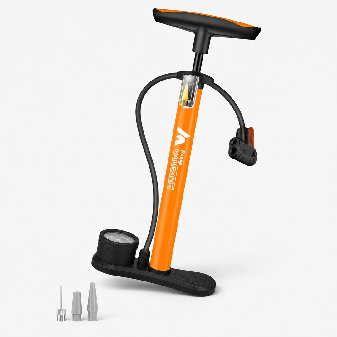 Bomba de aire manual portátil 11 bar para bicicletas, coches y motos. Inflador compacto con válvulas Presta/Schrader.