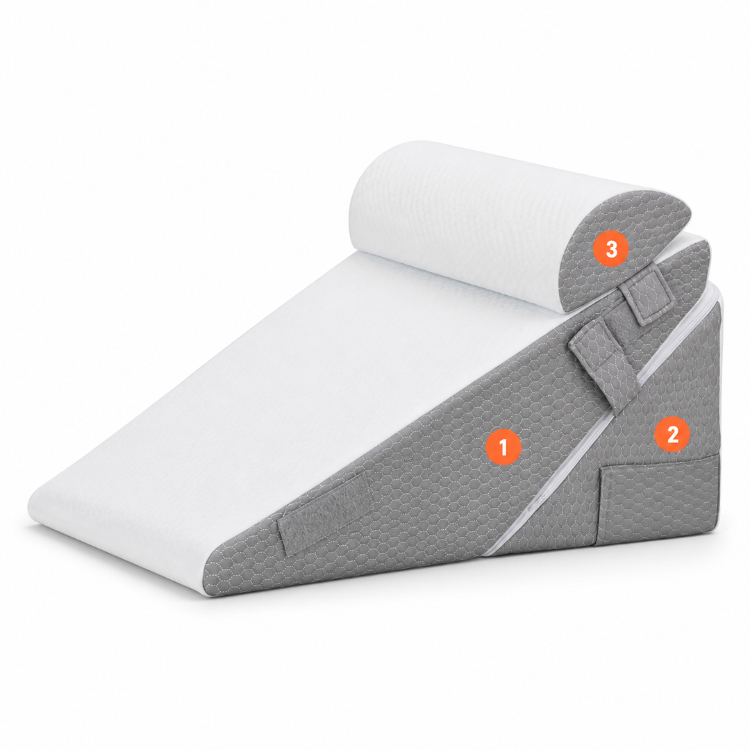 Cojín cuña ergonómico ajustable viscoelástico. Soporte lumbar y piernas para descanso, alivio de espalda.