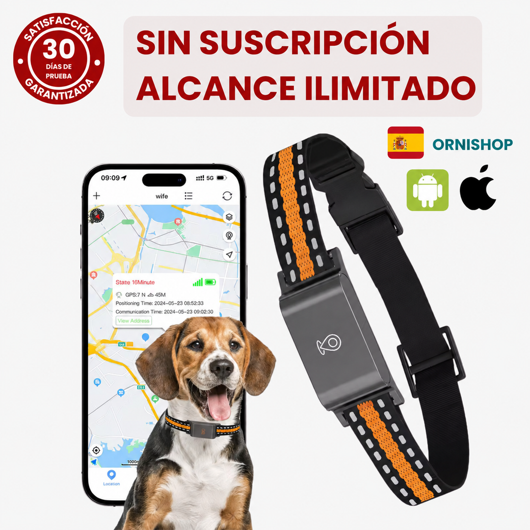 Localizador GPS compacto para mascotas. Rastreador GPS anti-pérdida para perros y gatos sin cuotas mensuales.