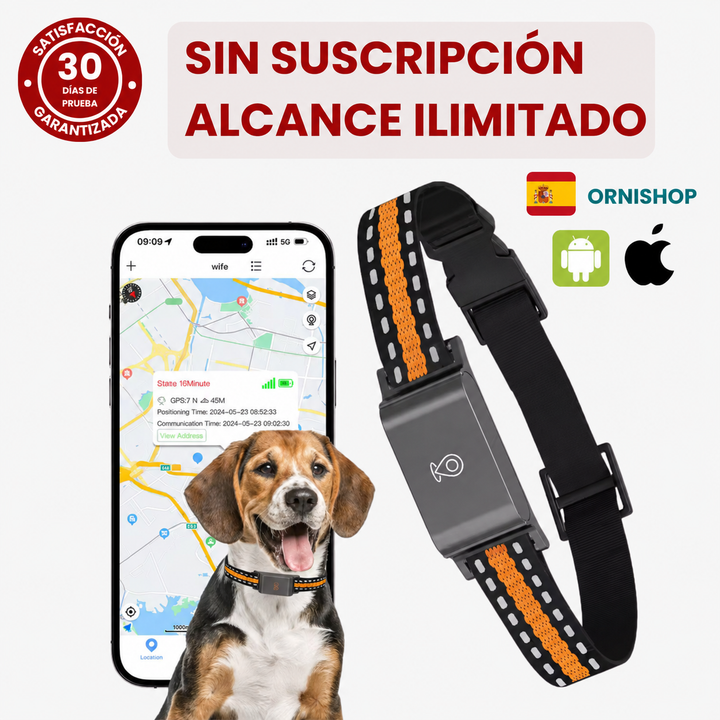 Localizador GPS compacto para mascotas. Rastreador GPS anti-pérdida para perros y gatos sin cuotas mensuales.