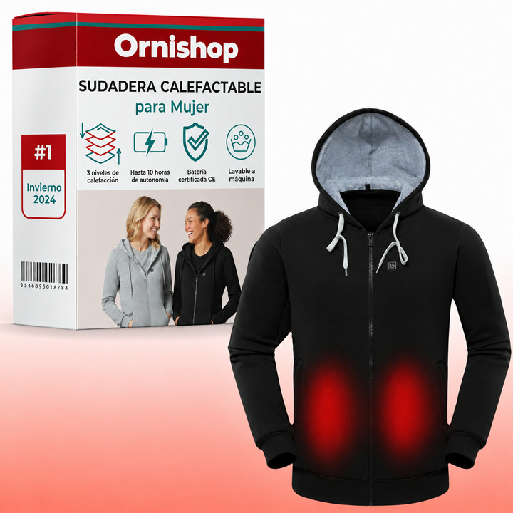 Sudadera calefactable para mujer, confort térmico y estilo casual para el invierno.