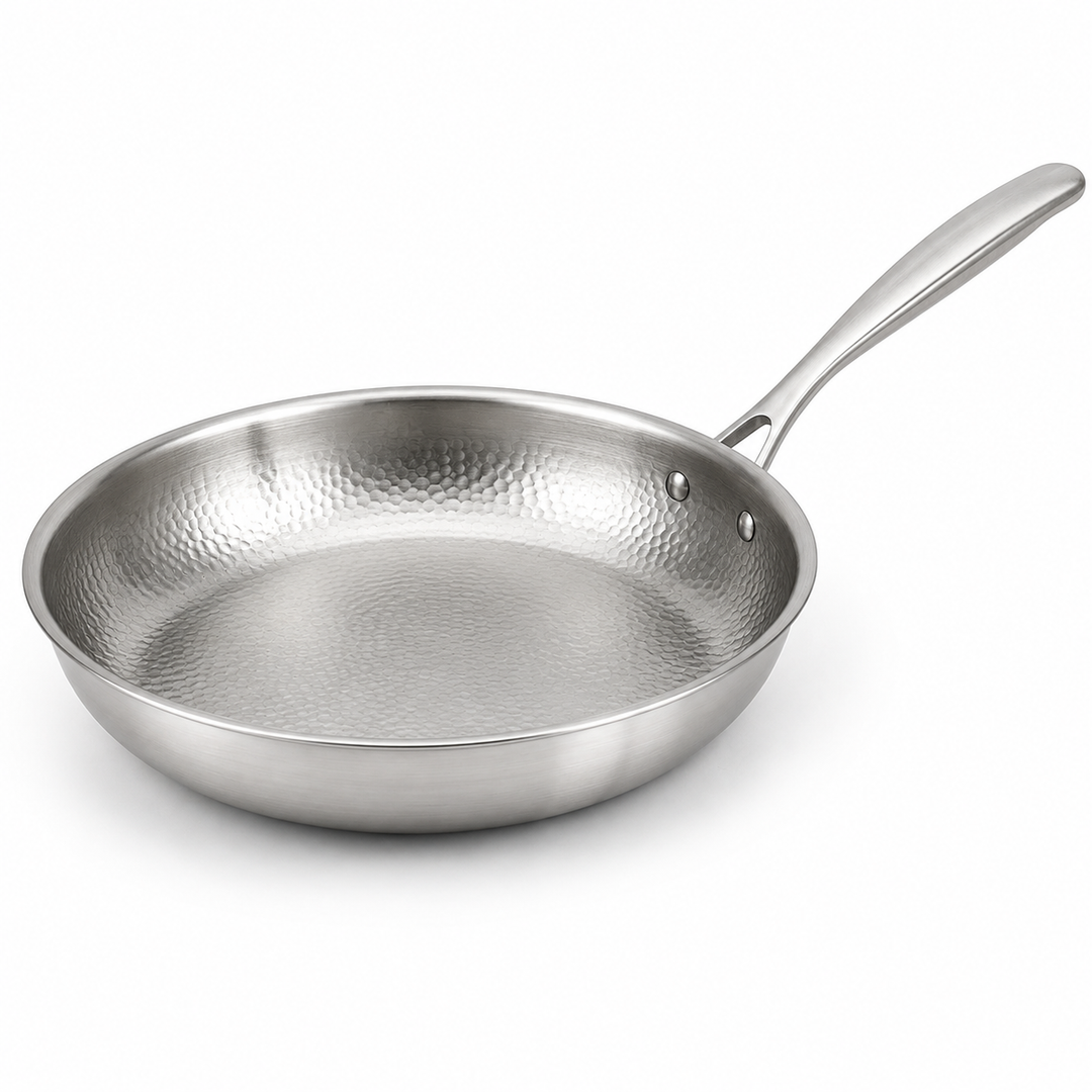 Sartén de cocina acero inoxidable, duradera, compatible inducción, gas y vitrocerámica. Ideal para cocinar saludable.