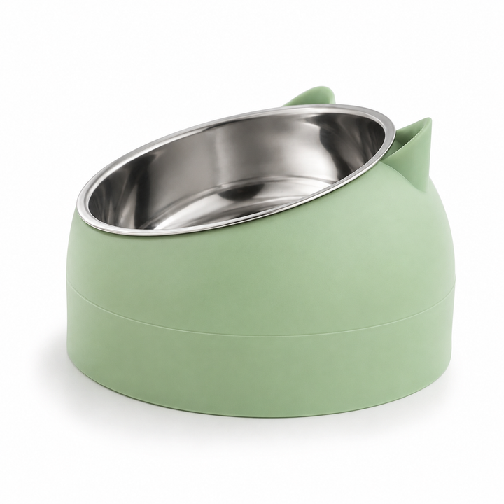 Comedero antivómitos para gatos, elevado e inclinado. Mejora la digestión y protege el cuello felino.