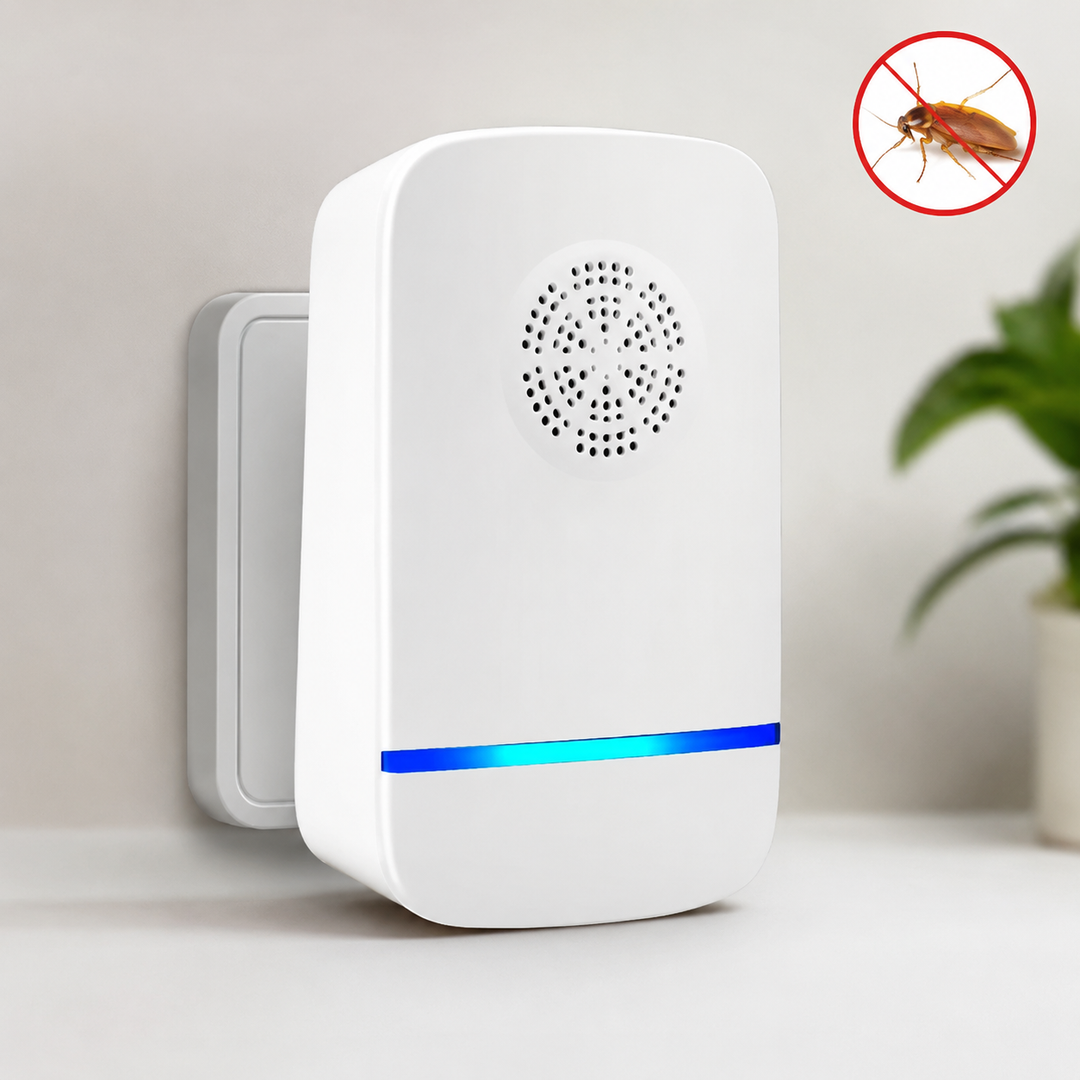 Repelente ultrasónico enchufable compacto. Control de plagas eficaz contra mosquitos, ratones, arañas, sin químicos para el hogar.