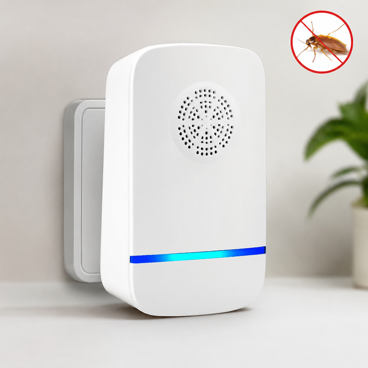 Repelente ultrasónico enchufable compacto. Control de plagas eficaz contra mosquitos, ratones, arañas, sin químicos para el hogar.