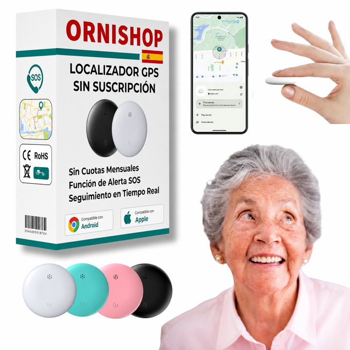 Rastreador GPS compacto para personas mayores, ofrece seguridad y autonomía sin cuotas.