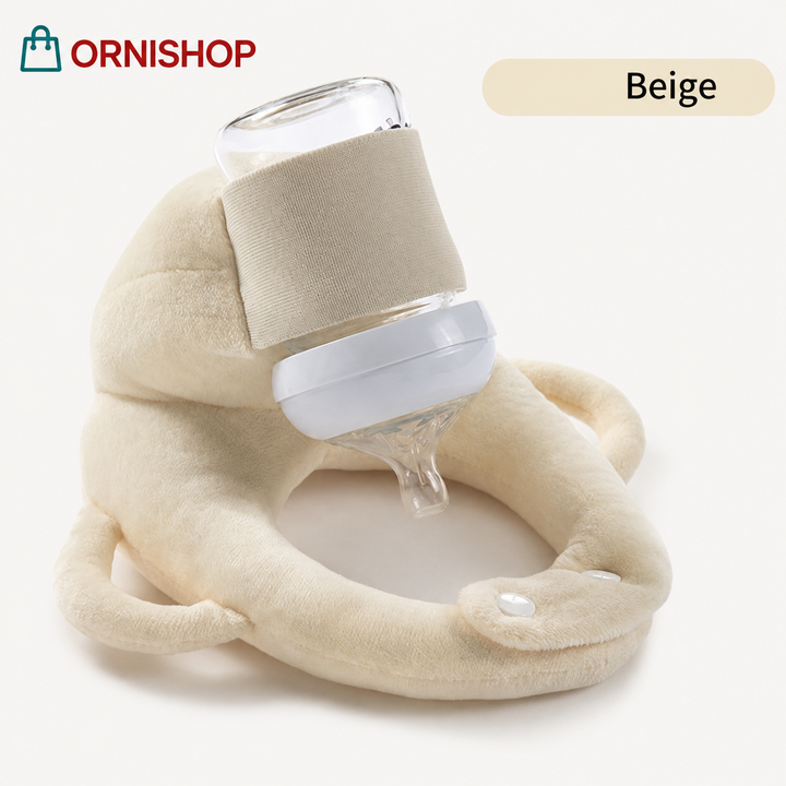 Cojín portabiberón manos libres para bebés, facilita la alimentación autónoma. Soporte ergonómico infantil y lavable.