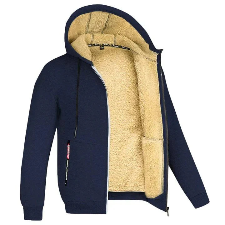 Chaqueta de felpa unisex con capucha y cremallera, cálida para otoño/invierno.