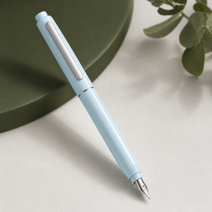 Pluma estilográfica retráctil negra, elegante y moderna para escritura. Papelería de lujo.