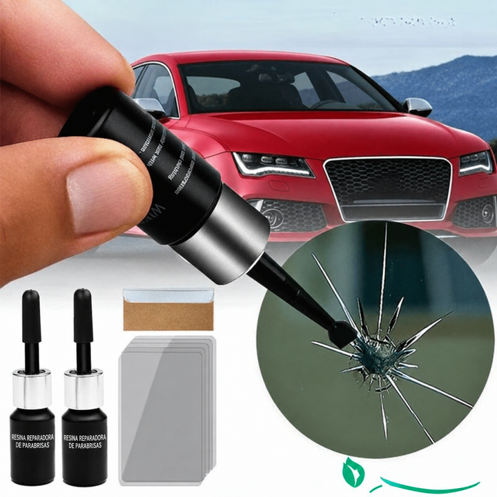 Kit profesional para reparar cristales y parabrisas de coche. Elimina arañazos y grietas en vidrio de automóvil.