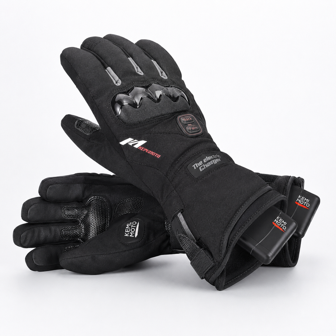 Guantes calefactables negros para moto, impermeables, ideales para invierno.