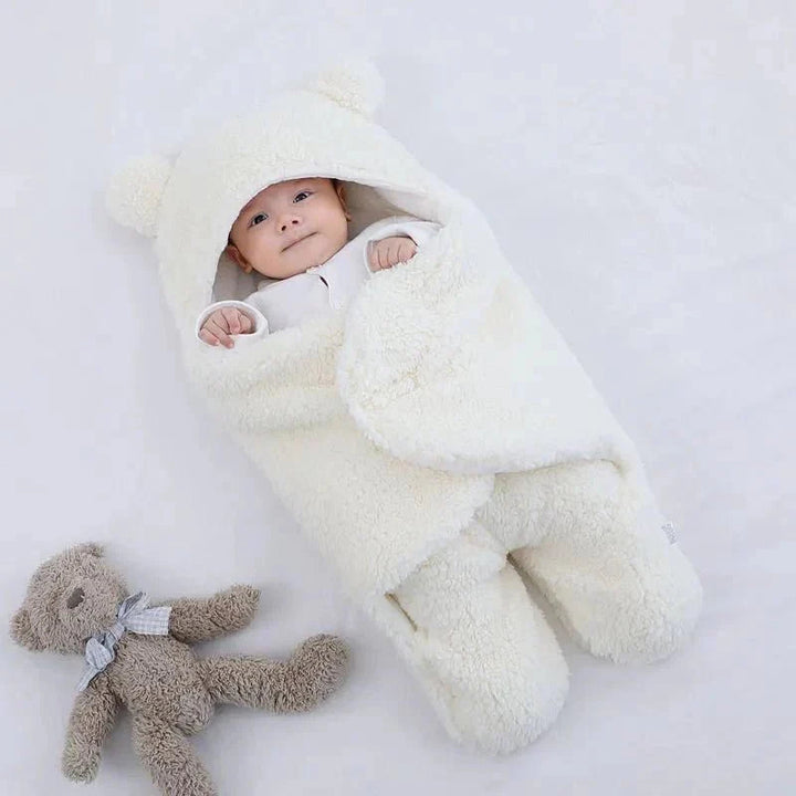 Saco de dormir bebé forro polar, orejas osito. Manta térmica universal para recién nacidos.