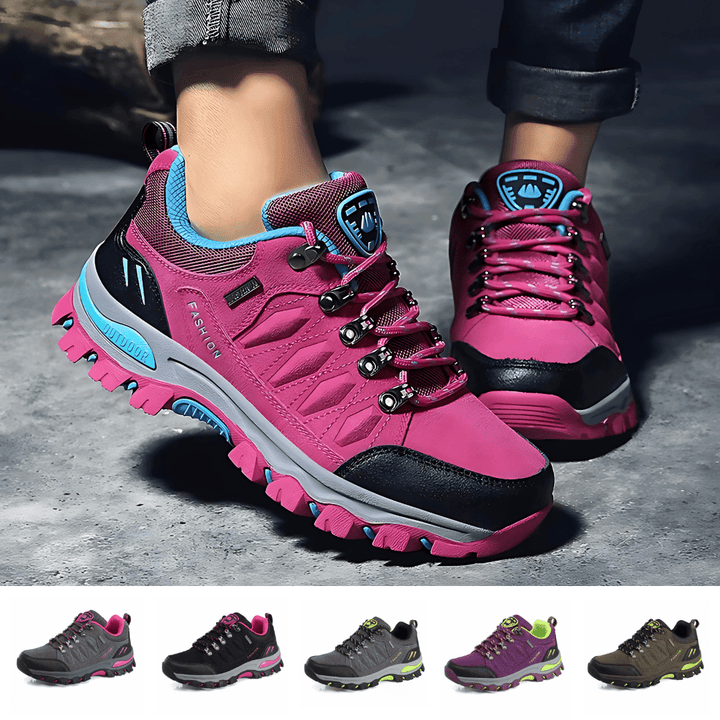 Botas de montaña impermeables para mujer, ideales para senderismo y trekking, con diseño robusto y seguro.