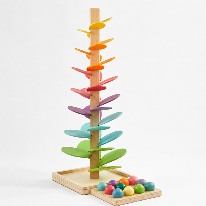 Torre de bolas sonora arcoíris de madera para bebé. Juguete educativo Montessori, desarrollo motricidad.