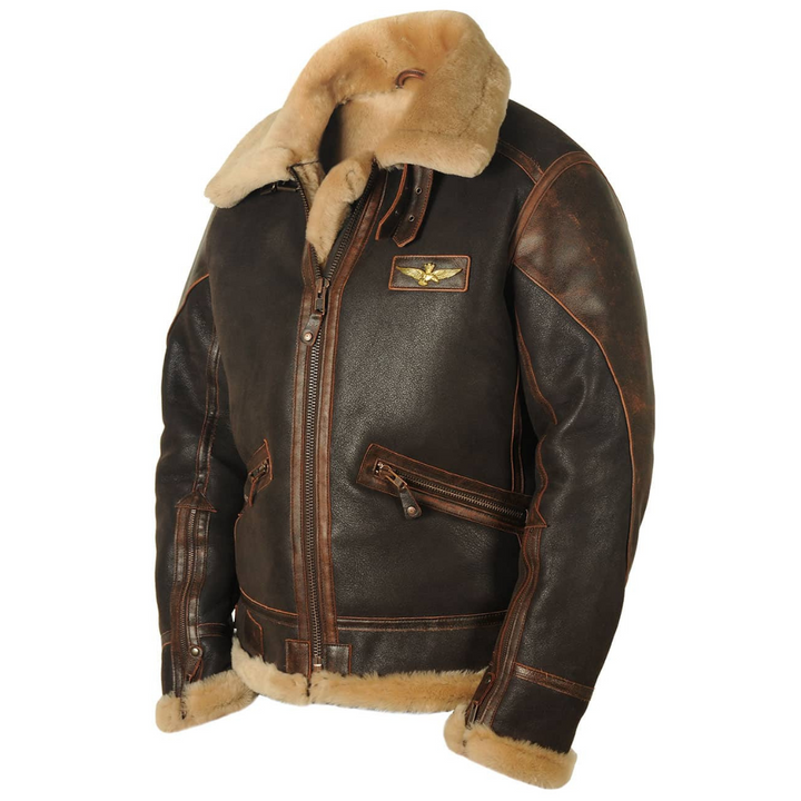Chaqueta bomber masculina con cuello de borreguillo, ideal para invierno. Estilo urbano cálido.