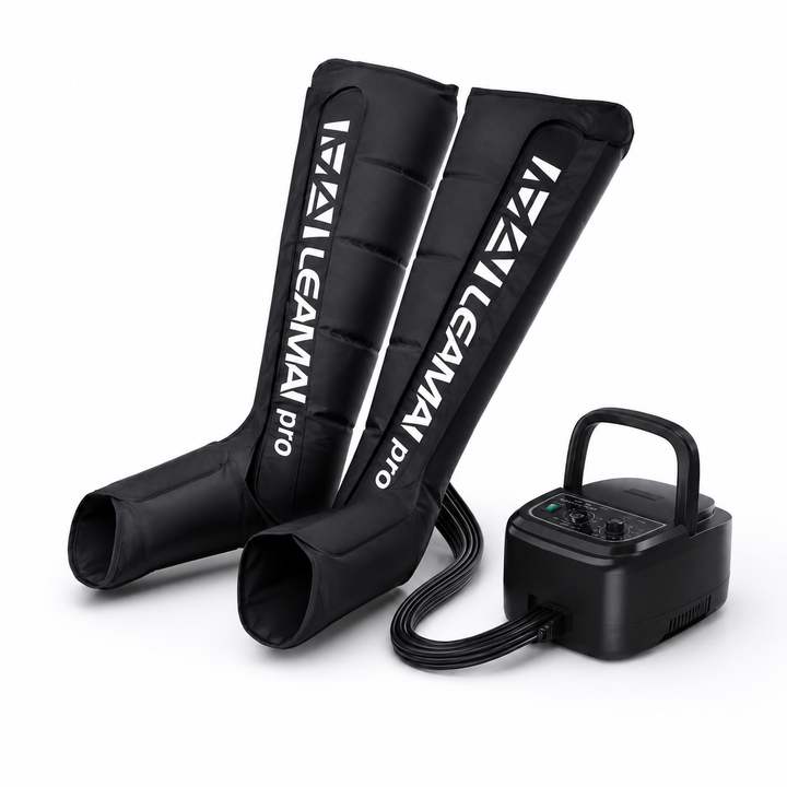 Masajeador de piernas y pies con botas de compresión de aire para mejorar la circulación y reducir la fatiga.