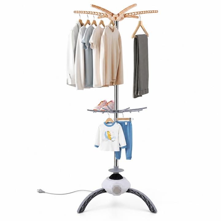 Tendedero eléctrico plegable 900W para secado rápido de ropa con aire caliente. Perfecto para hogar.
