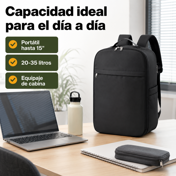 Mochila de nylon impermeable 20-35L, perfecta como equipaje de mano para Ryanair. Diseño unisex para negocios.