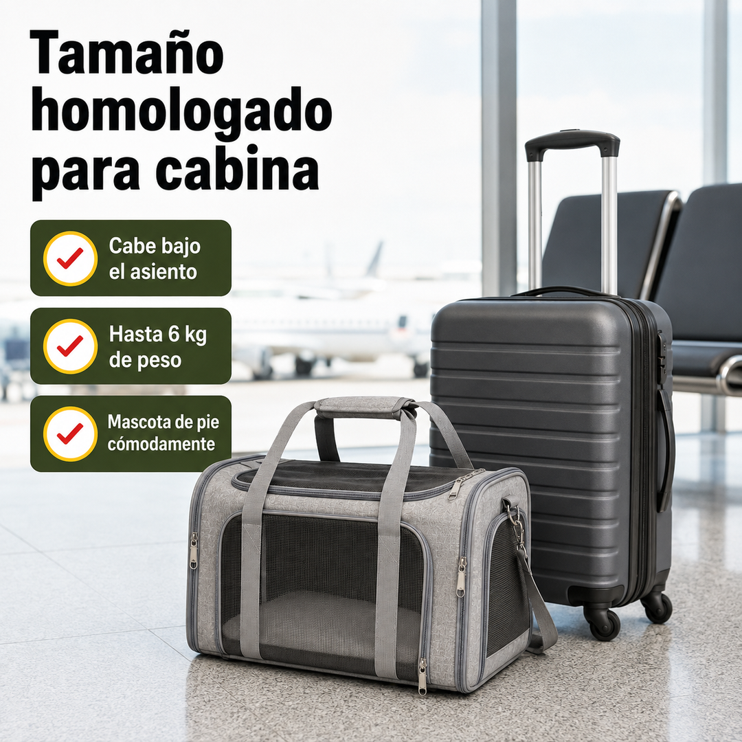 Transportín portátil 45x28x28 cm para perros y gatos. Perfecto para cabina de avión, ligero y fácil de llevar.