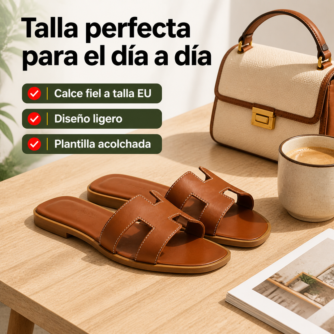 Sandalias planas de mujer, diseño minimalista. Calzado cómodo para playa, vacaciones y verano.