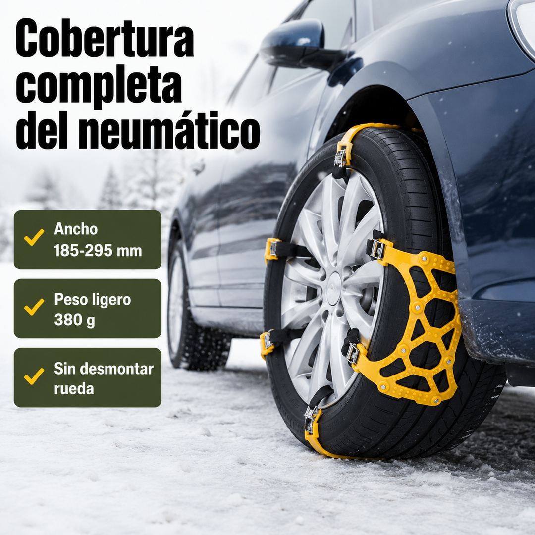 Juego de 3 cadenas de nieve de TPU/acero para neumáticos 185-295mm. Esenciales para hielo y barro.