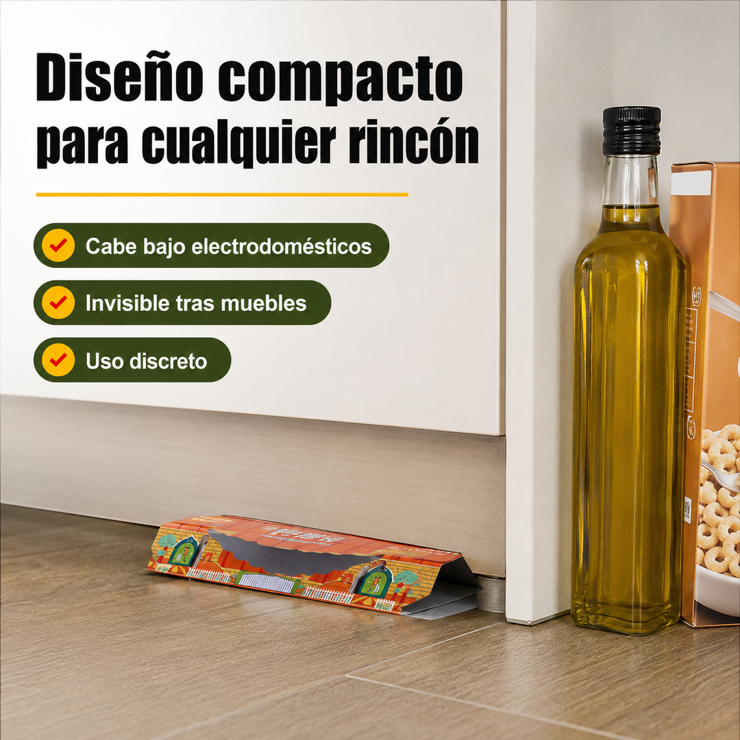 Trampa de cebo adhesiva segura para cucarachas, ideal para control de plagas en interiores y hogar. Sin químicos.
